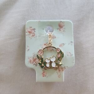 Gold-Tone Pink & Green Cat Wreath Pendant Necklace For Women